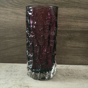 Vintage Whitefriars 7.5" 'Bark' Vase 9690 Aubergine Glass Geoffrey Baxter1960s